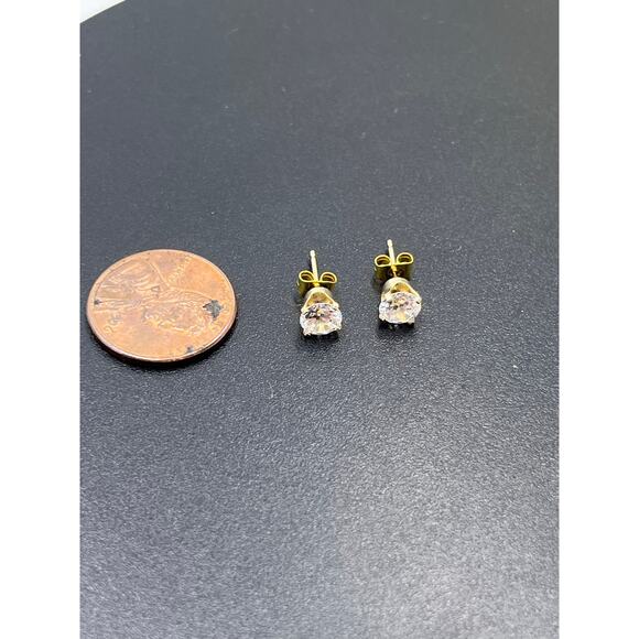 DRT 14K Yellow Gold 5 mm Solitaire Round Prong 1.00 ctw CZ Stud Earring - Picture 2 of 16